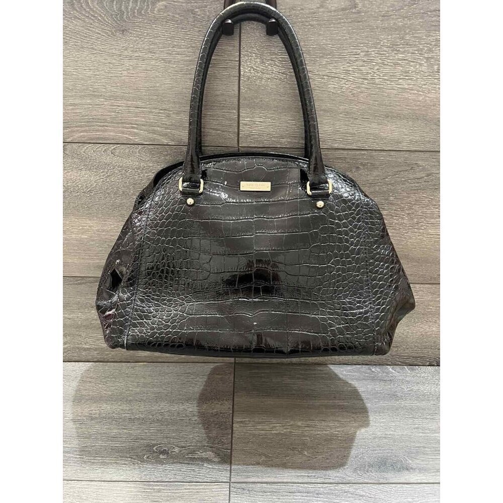 Kate Spade Chambers Street Sloan Black Crocodile Pattern Leather Satchel Bag